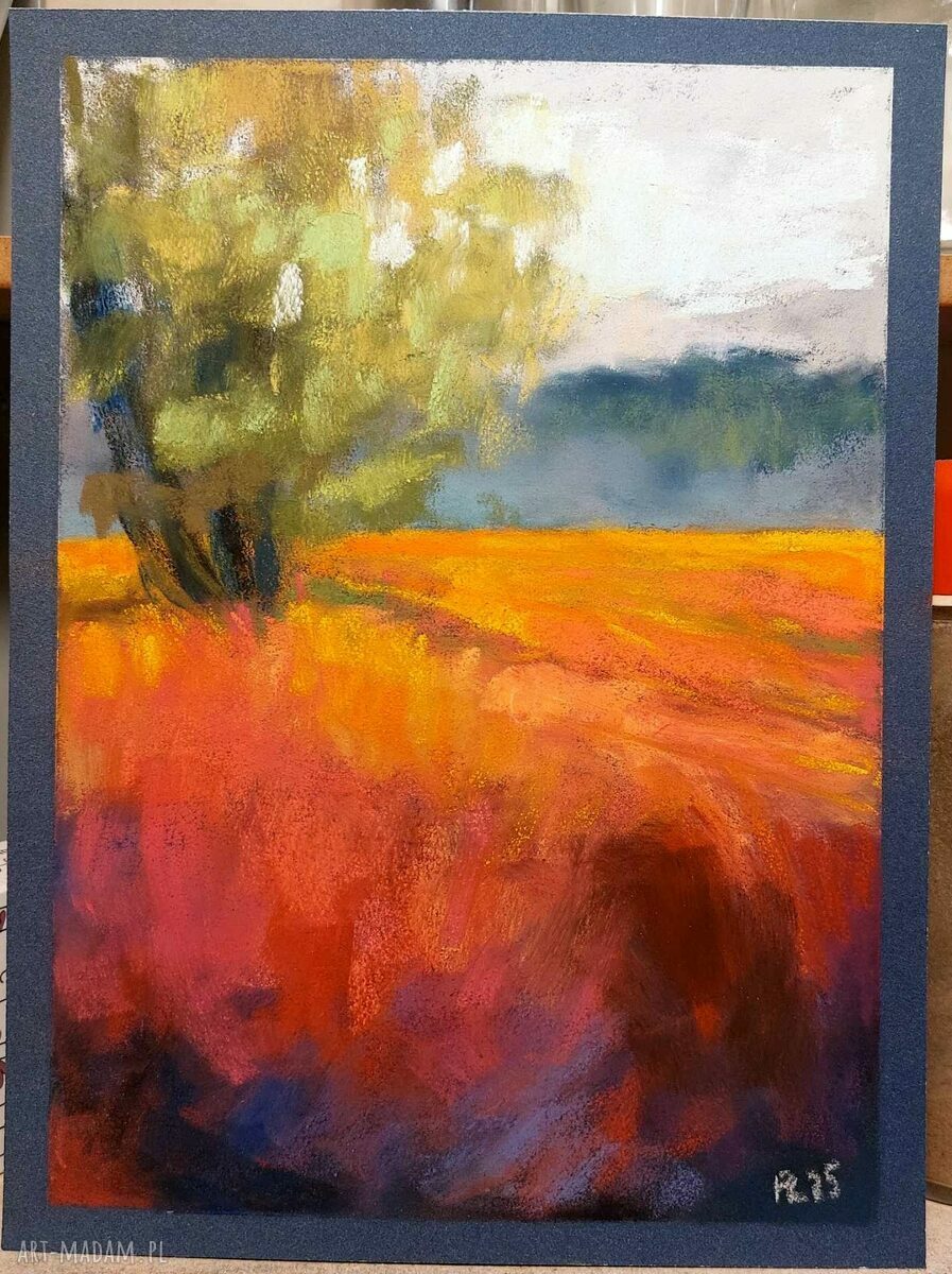 Pejzaż w pastelach suchych 24x18 cm - ręcznie wykonany rysunek