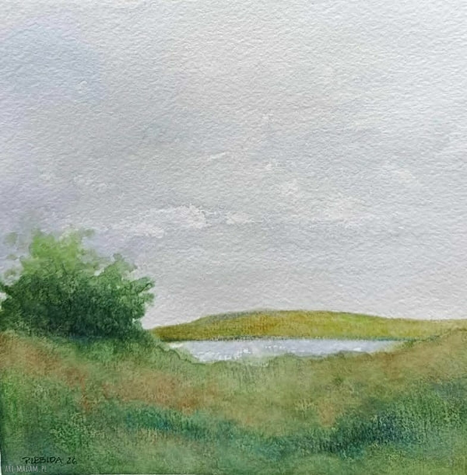 Pejzaż w akwareli 20x20 cm - ręcznie malowany, sygnowany