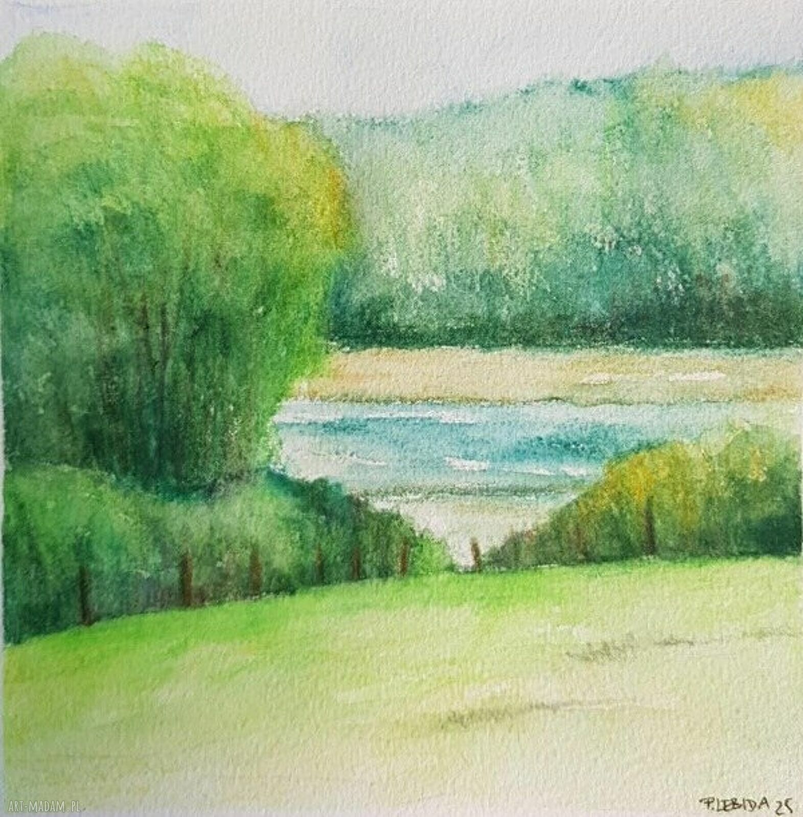 Pejzaż - ręcznie malowana akwarela 15x15 cm, sygnowana (bez ramy)
