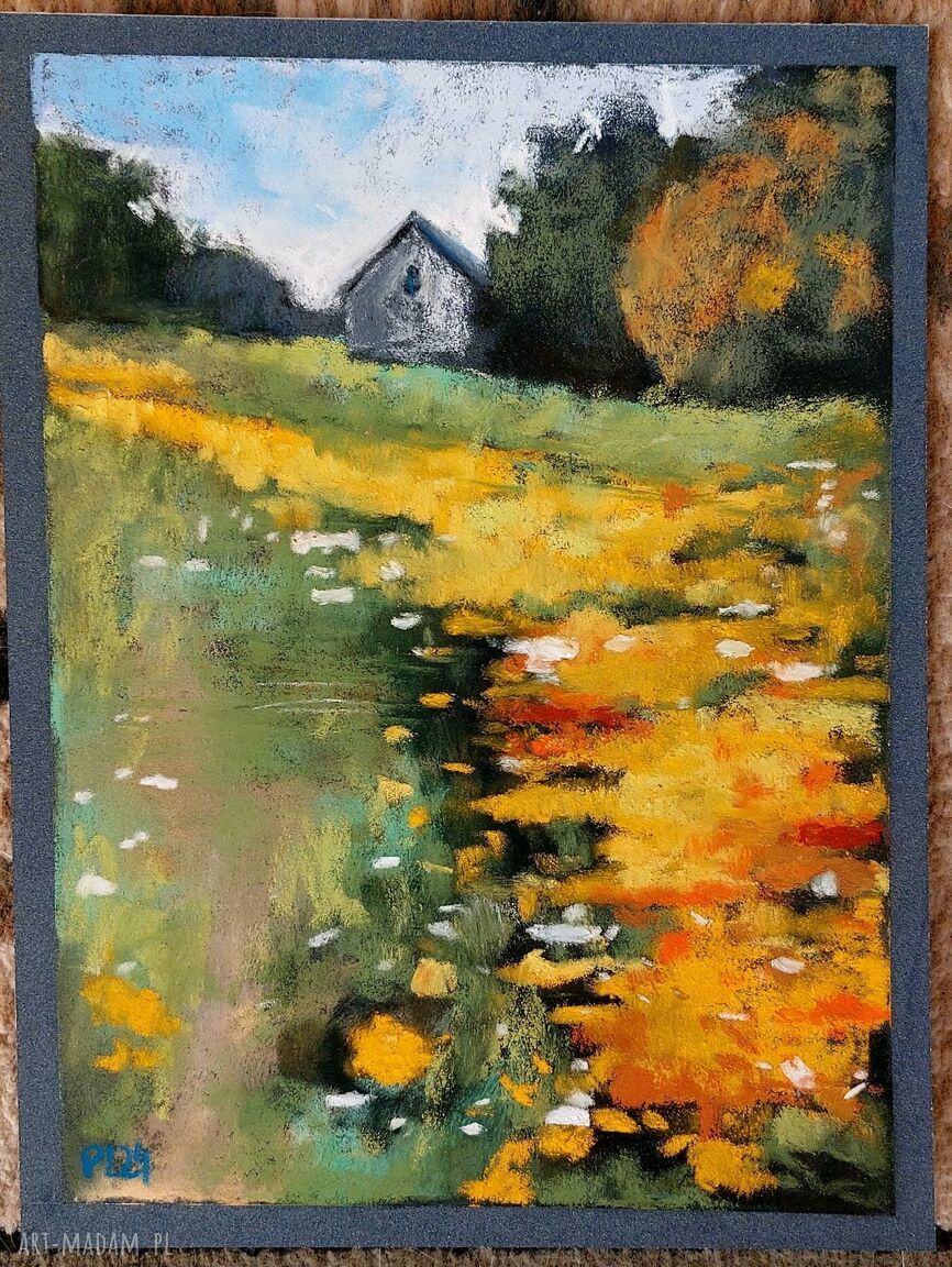 Pejzaż z pasteli suchych 18 x 24 cm - obraz rękodzielniczy