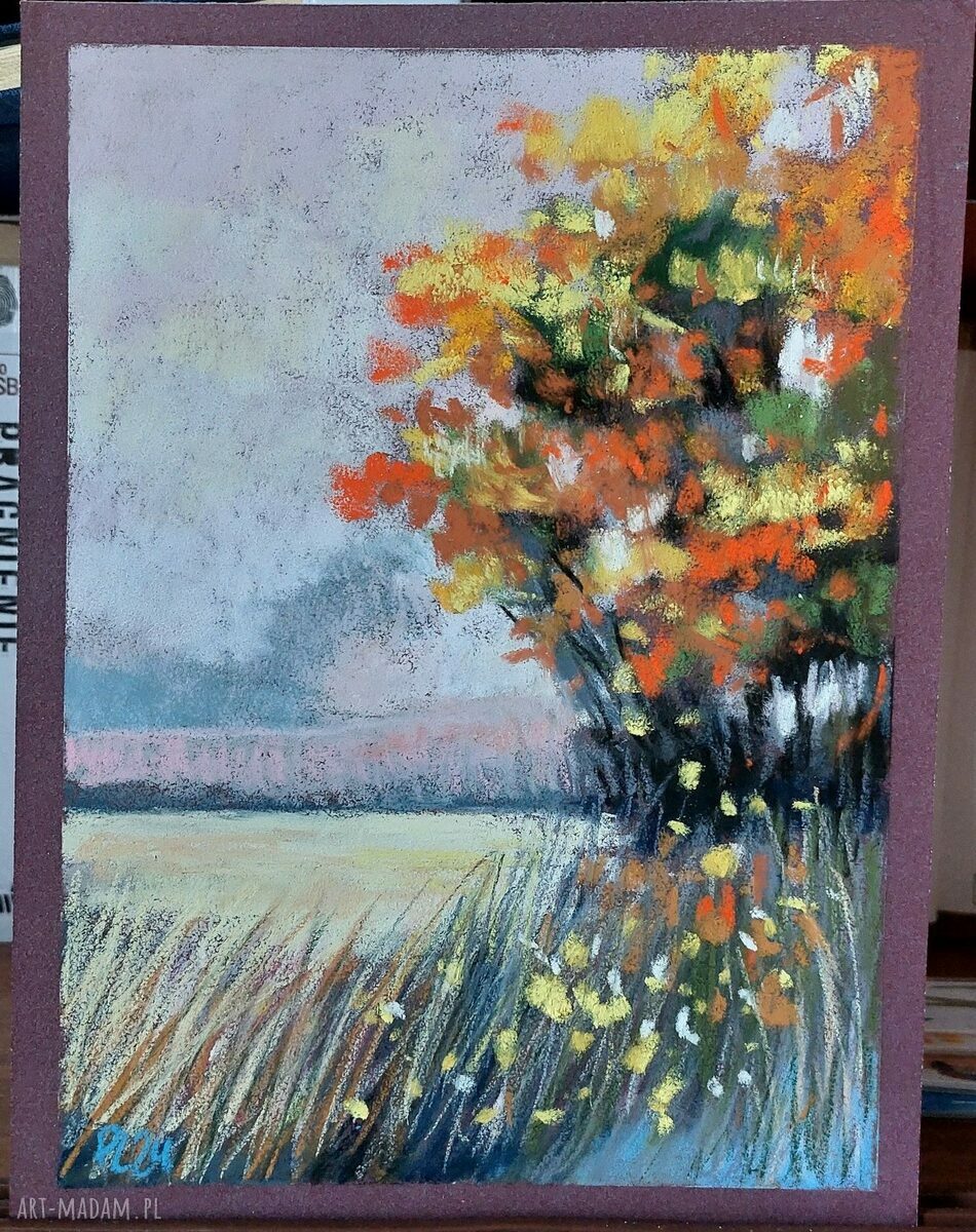 Pejzaż w suchych pastelach 18/24 cm - ręcznie rysowany krajobraz