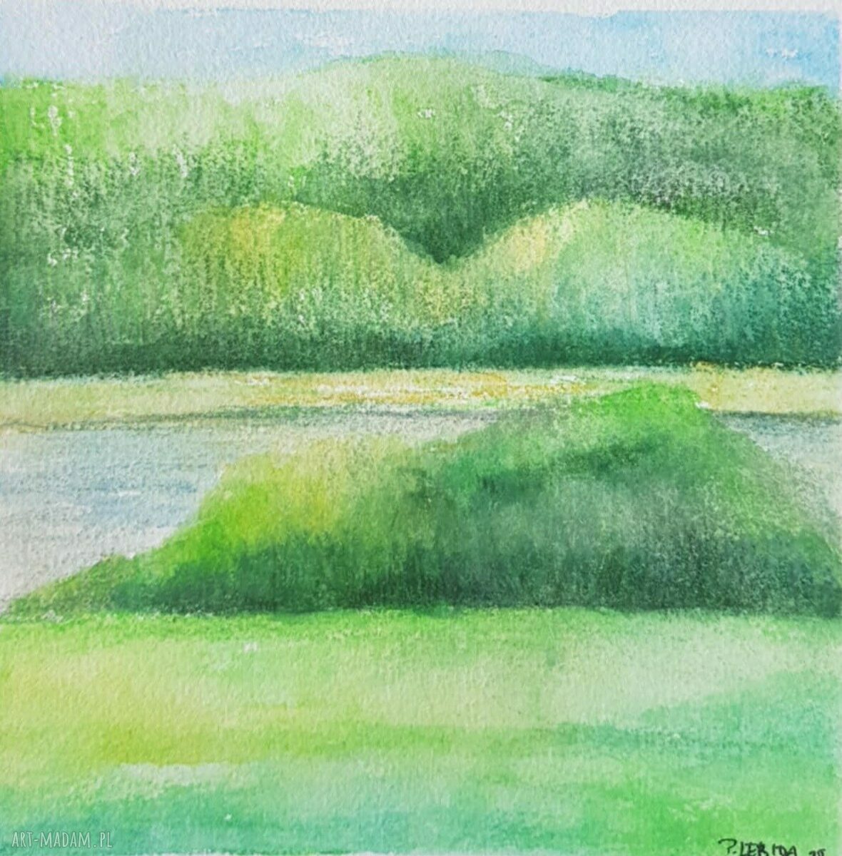 Pejzaż - oryginalna akwarela 15x15 cm, papier 300 g/m2 (bez oprawy)