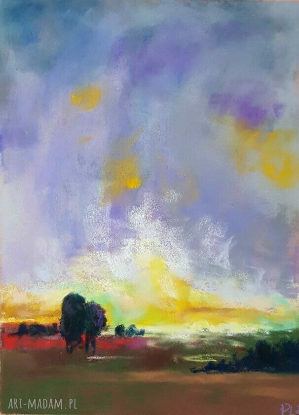 Pejzaż wykonany pastelami suchymi - 18x24 cm
