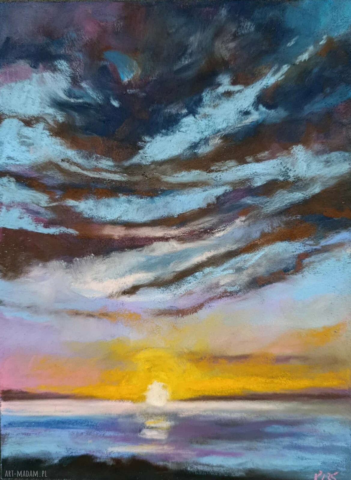Ręcznie rysowany pejzaż w pastelach suchych 24x18 cm