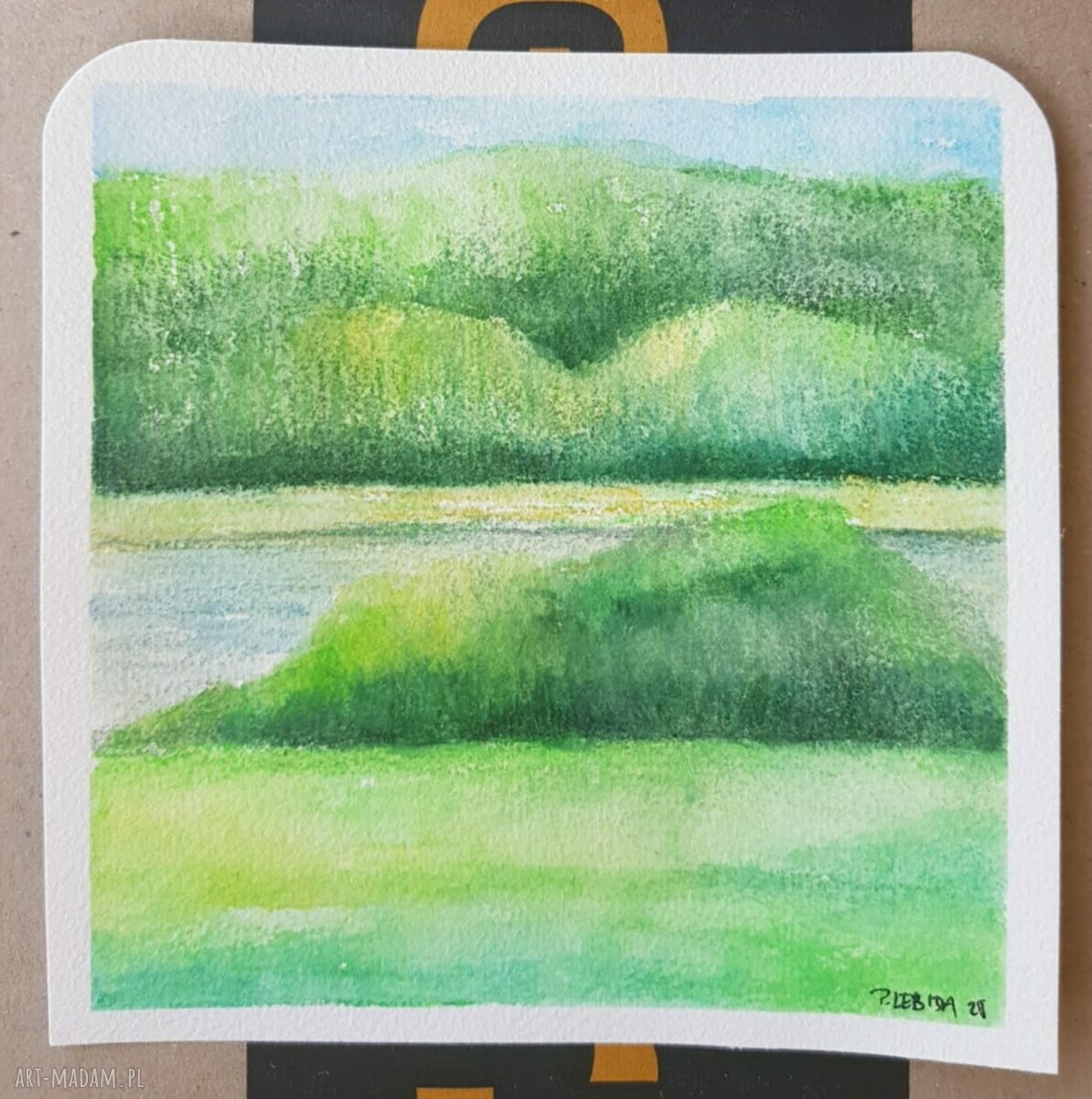 Pejzaż - oryginalna akwarela 15x15 cm, papier 300 g/m2 (bez oprawy)