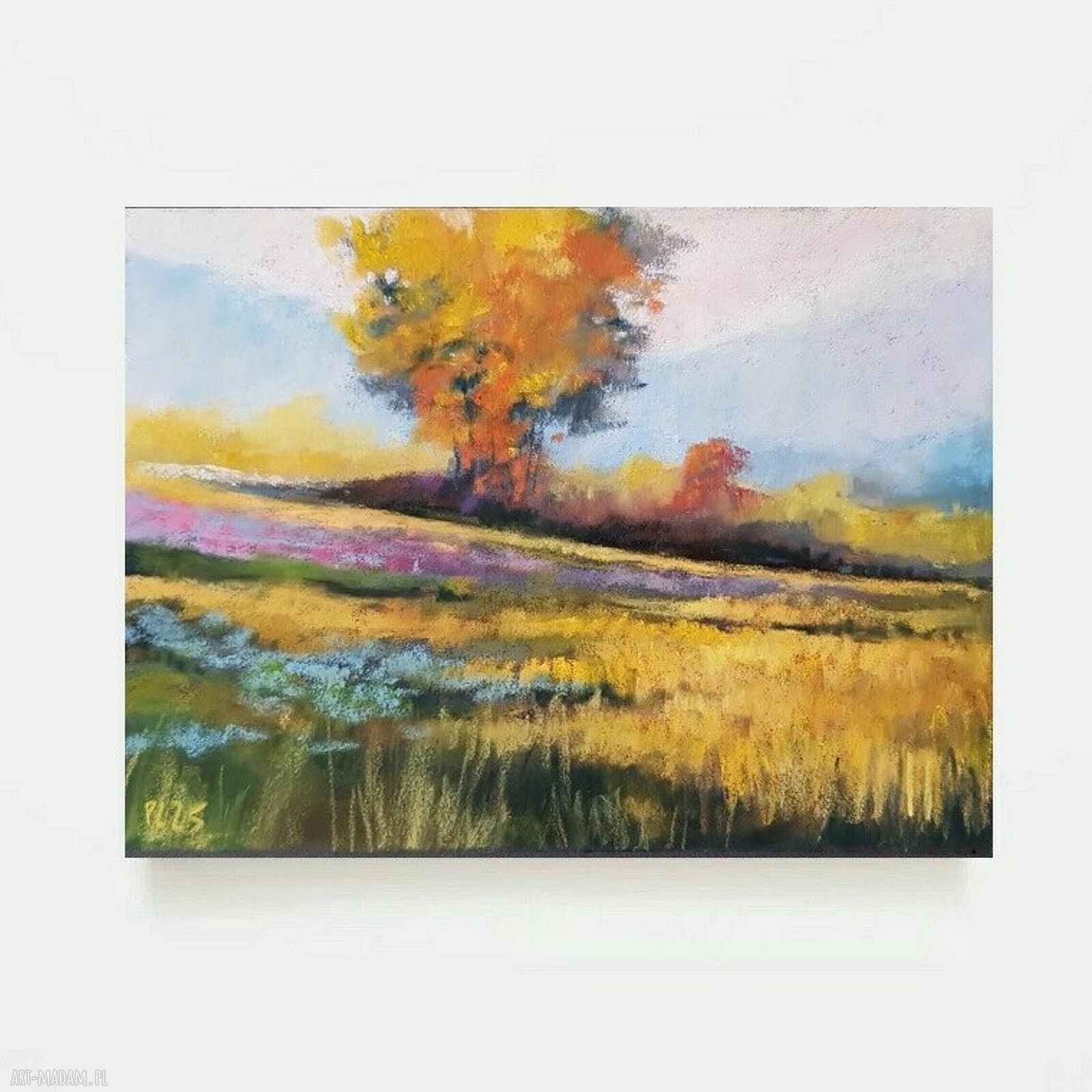 Pejzaż pastelami suchymi - rysunek drzew 18x24 cm