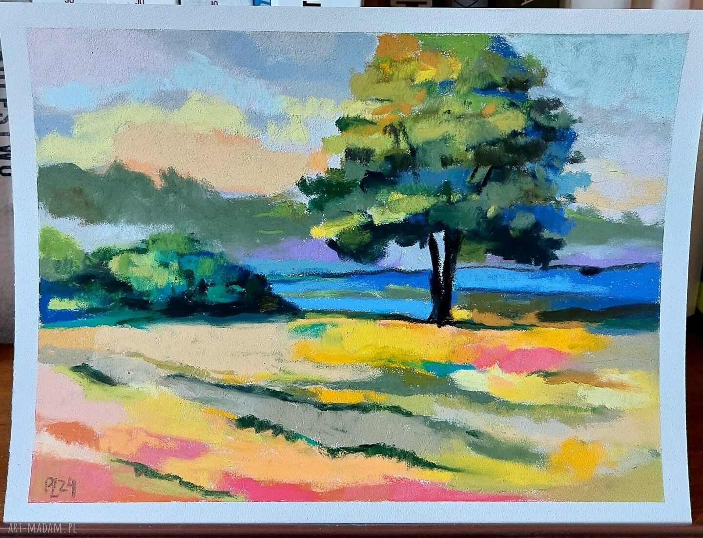 Pejzaż w pastelach suchych 18x24 cm - oryginalna praca bez ramy