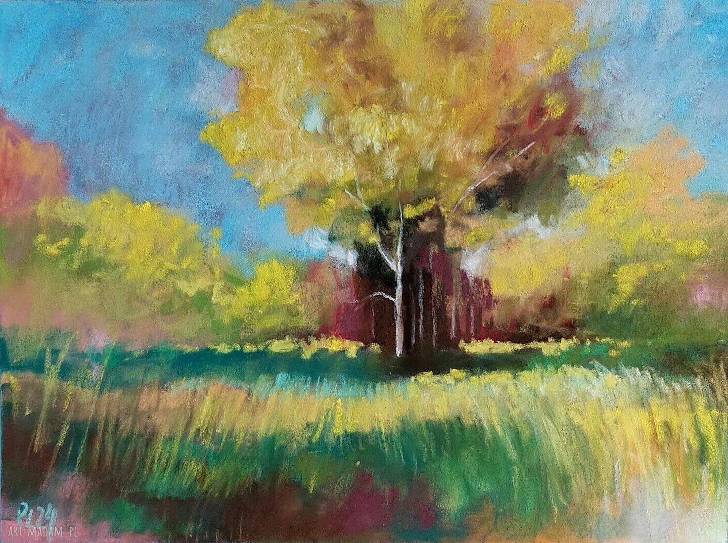 Pejzaż drzew w pastelach suchych - format 18x24 cm