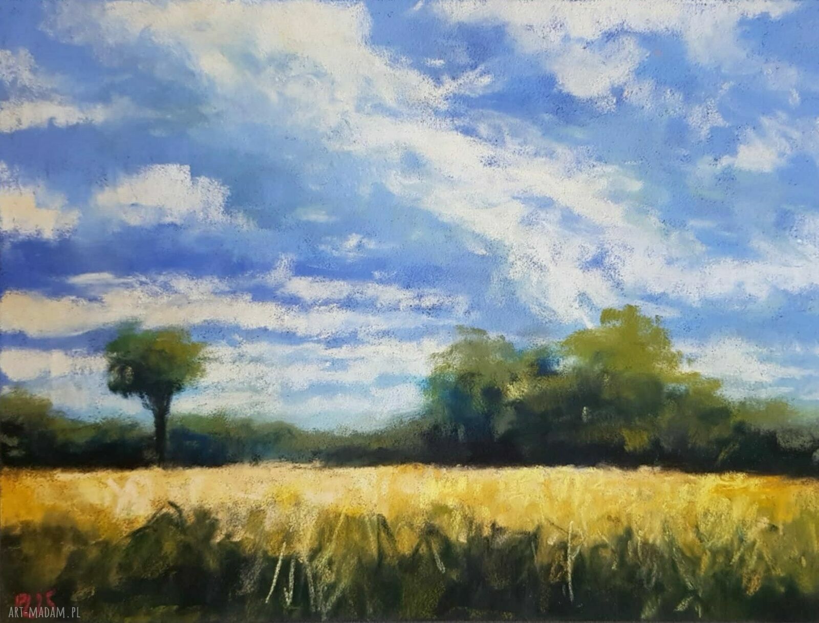Pejzaż w pastelach suchych 18x24 cm - ręcznie wykonany obraz