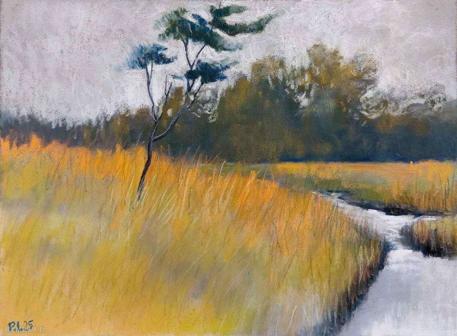 Pejzaż ręcznie wykonany pastelami - format 18/24 cm
