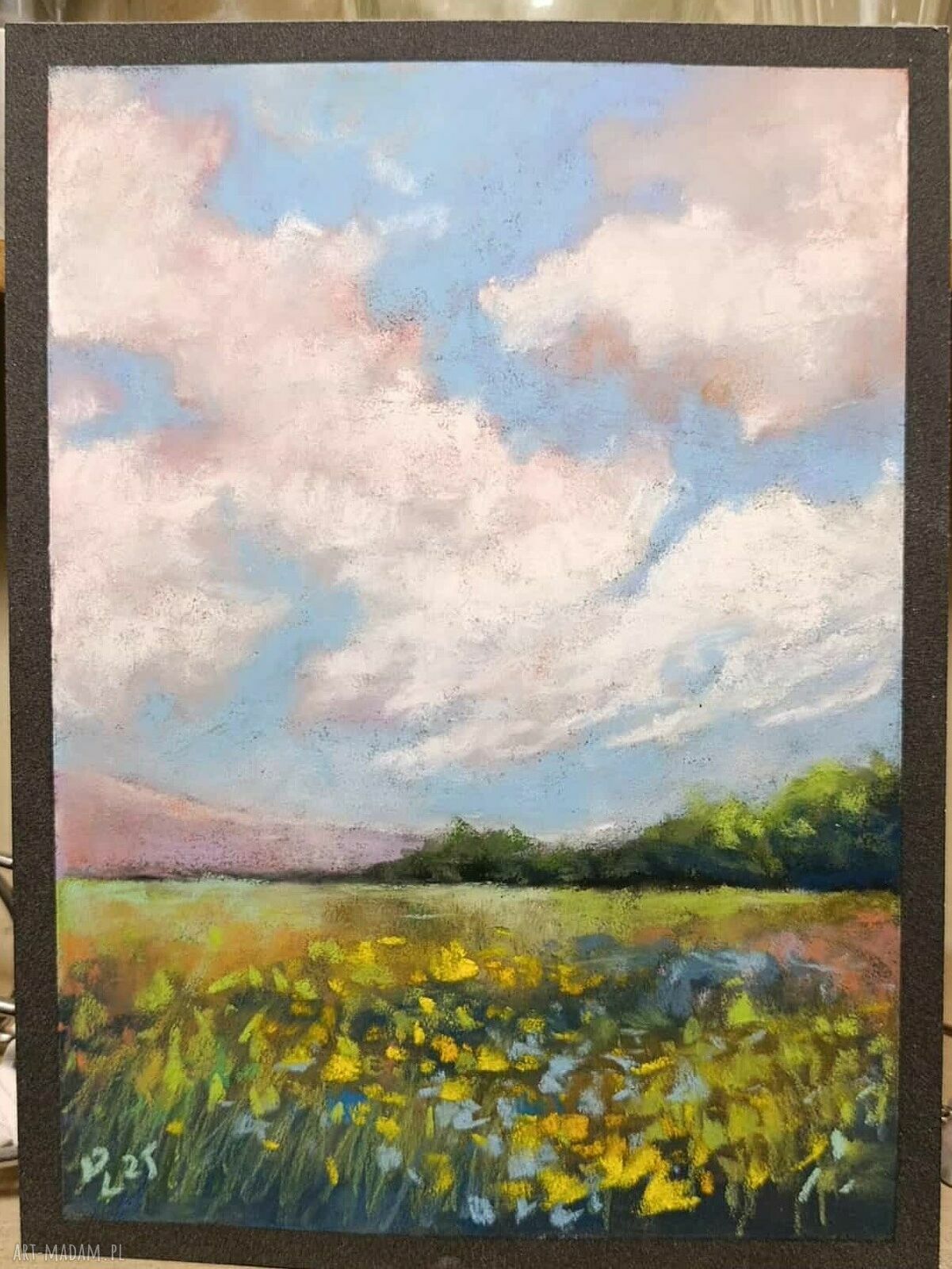 Pejzaż w pastele suchym 24 x 18 cm - słoneczne barwy na papierze