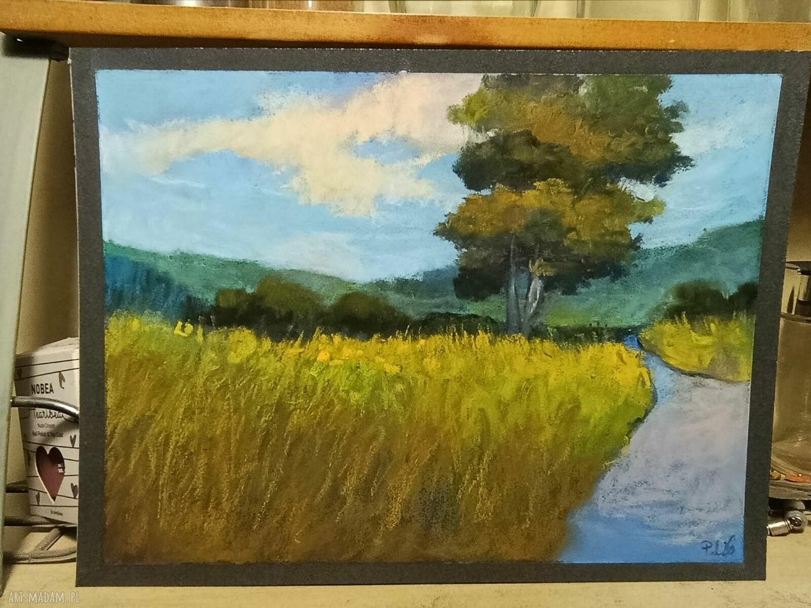 Pejzaż z drzewem w pastelach suchych - format 18/24 cm (bez ramy)
