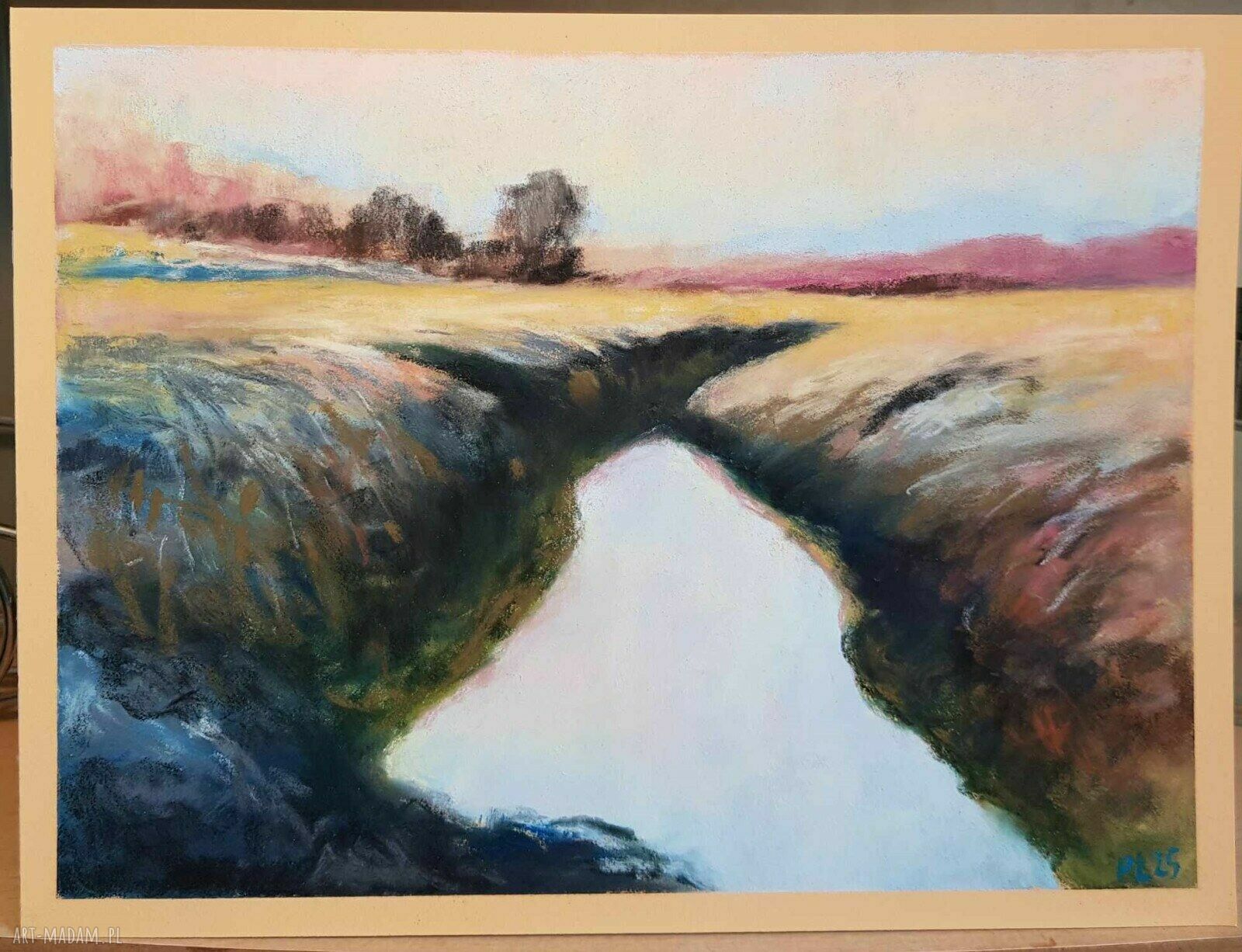Pejzaż 18 x 24 cm w pastelach suchych - ręcznie wykonany