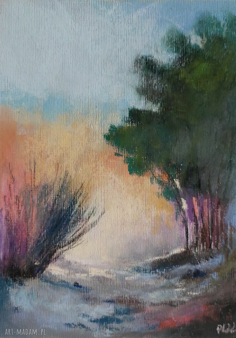Pejzaż z suchych pasteli 18x24 cm - rysunek na papierze Ingres