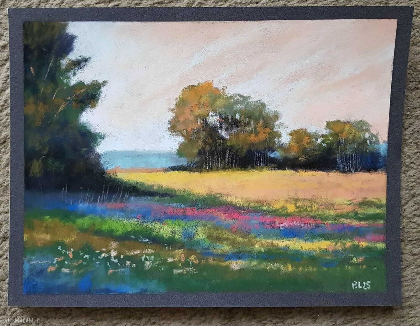 Pejzaż w pastelach suchych 18x24 cm - ręcznie wykonany obraz