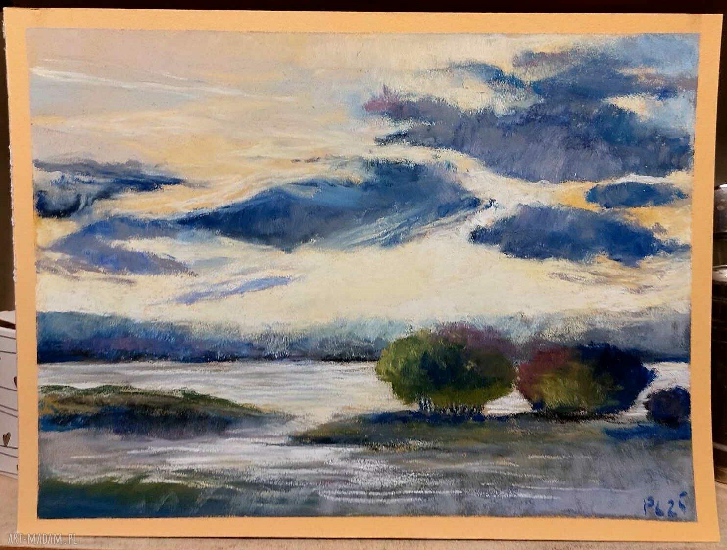 Pejzaż w pastelach suchych 18 x 24 cm - ręcznie wykonana dekoracja ścienna