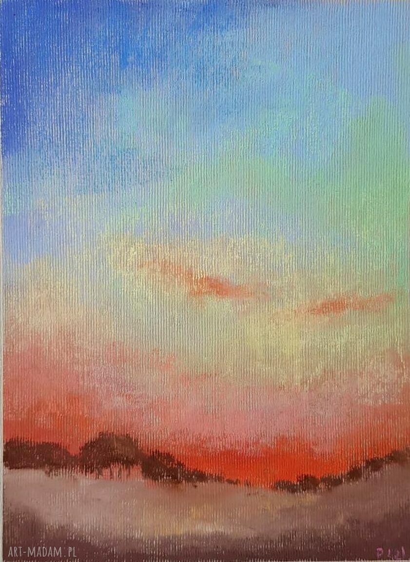 Pejzaż z pastelami suchymi (18x24 cm) - ręcznie wykonany obraz do Twojego wnętrza