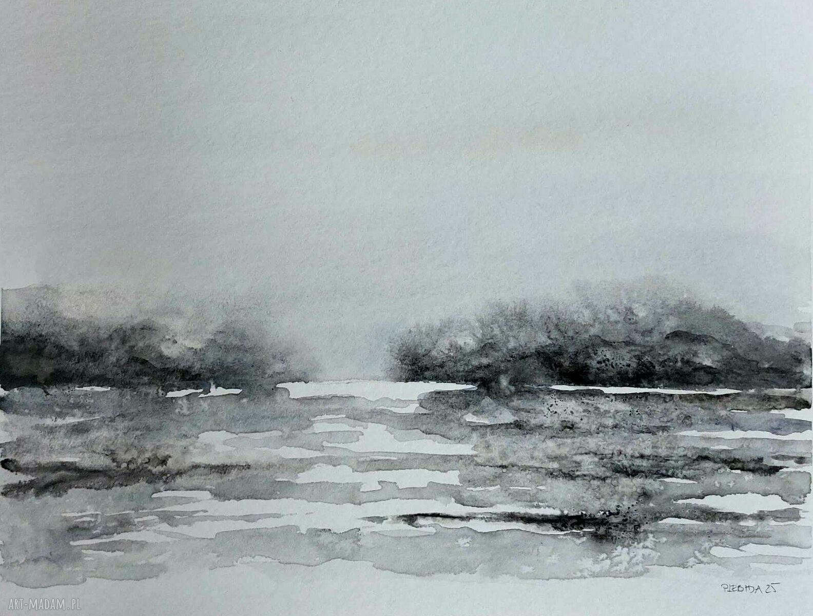 Oryginalny pejzaż w akwareli 24 x 32 cm - sygnowana praca bez oprawy