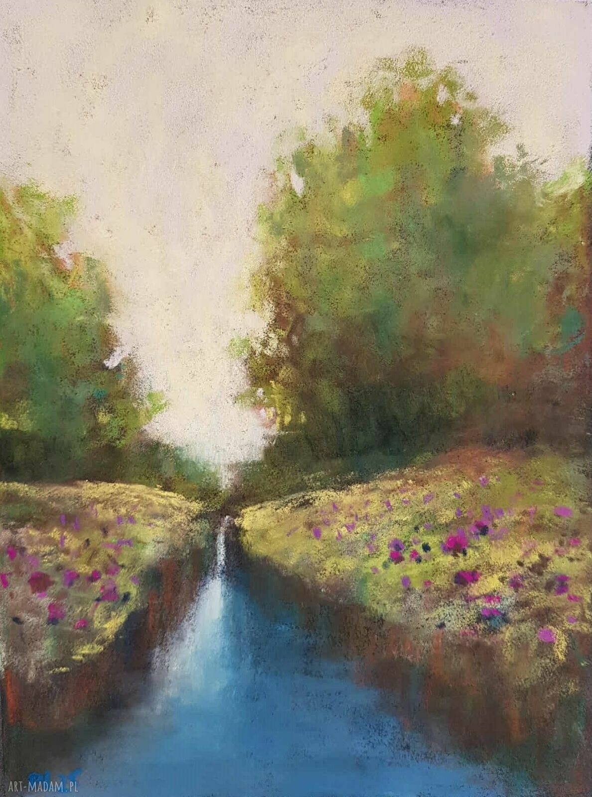 Pejzaż w pastelach 24x18 cm - ręcznie wykonany obraz