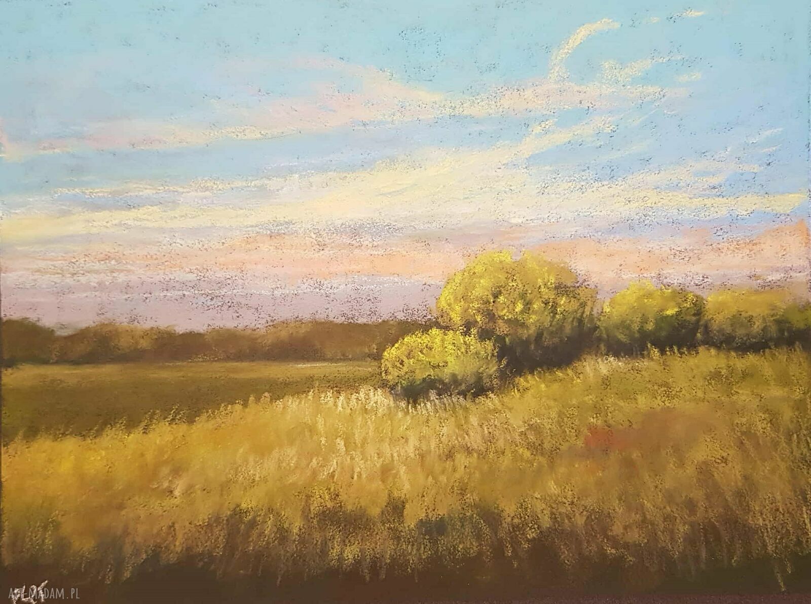 Pejzaż w pastelach suchych 18x24 cm - ręcznie rysowany
