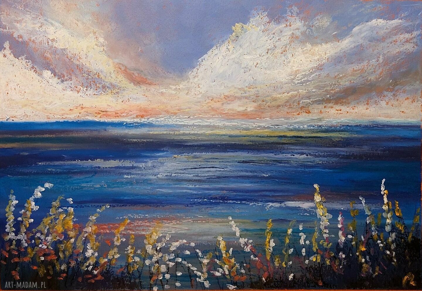 Pejzaż - obraz A4 pastelami olejnymi (ręcznie wykonany)