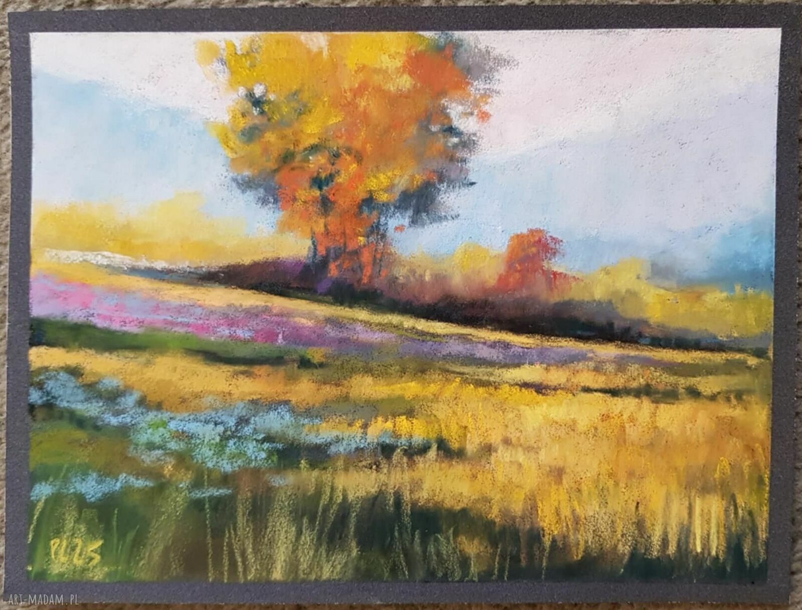 Pejzaż pastelami suchymi - rysunek drzew 18x24 cm