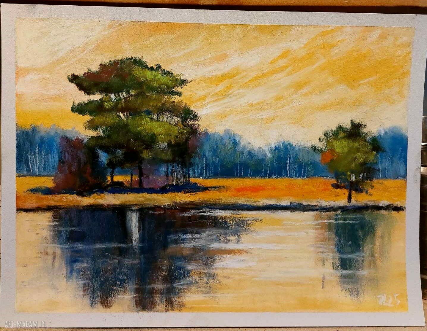 Pejzaż w pastelach - ręcznie wykonany rysunek 18/24 cm