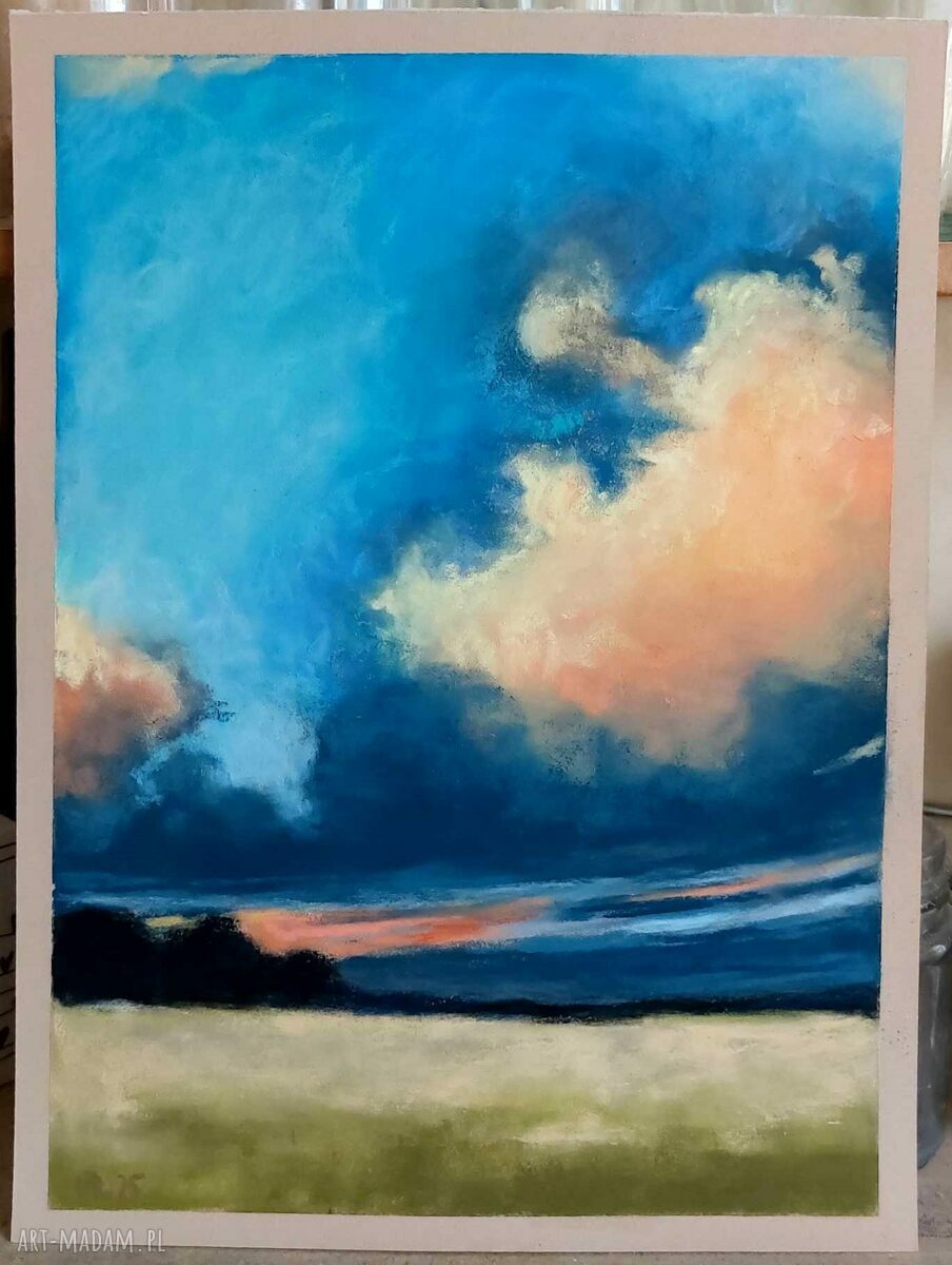 Oryginalny pejzaż - rysunek w suchych pastelach 24 x 18 cm