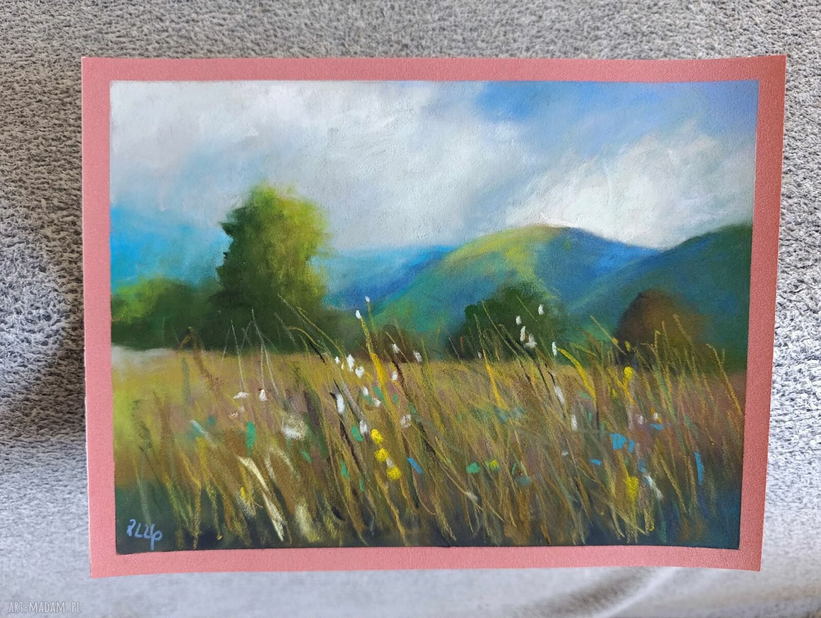 Pejzaż - oryginalny rysunek pastelami 18 x 24 cm
