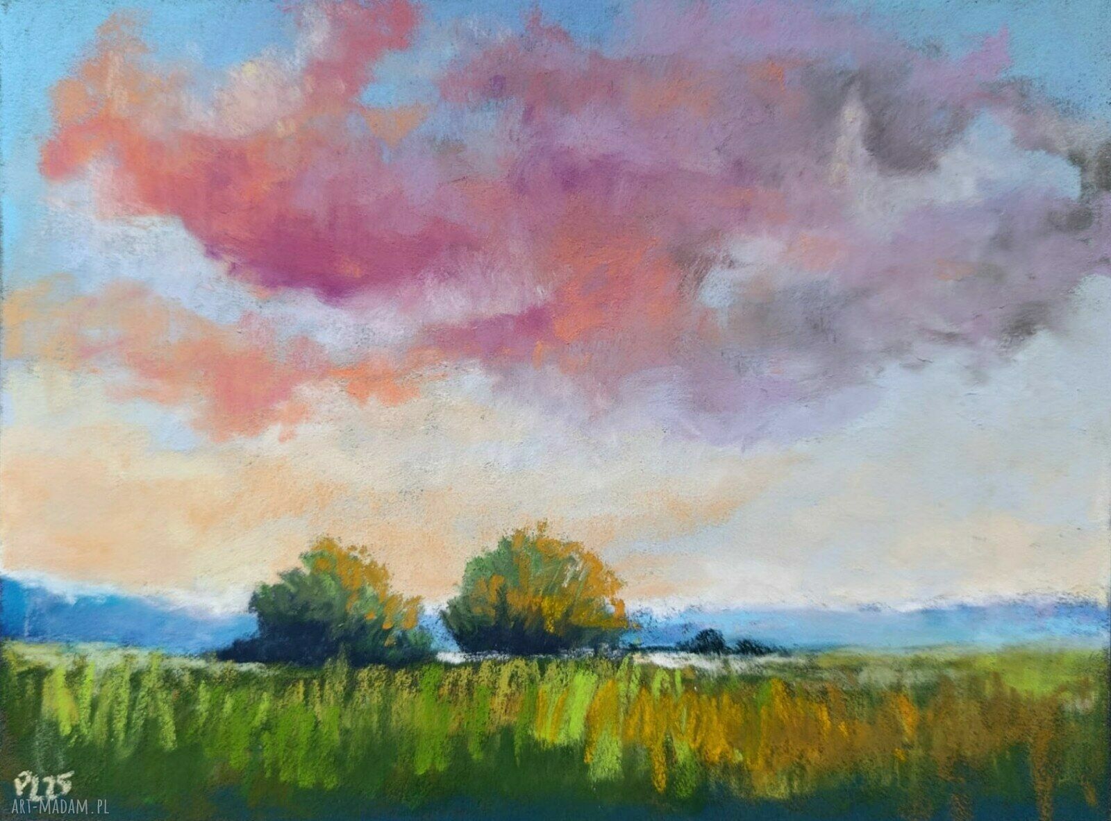 Pejzaż w pastelach - rysunek 18x24 cm