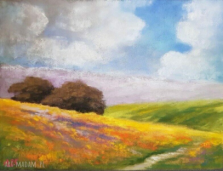 Pejzaż w pastelach suchych 18 x 24 cm - ręczna praca z papieru pastelmat