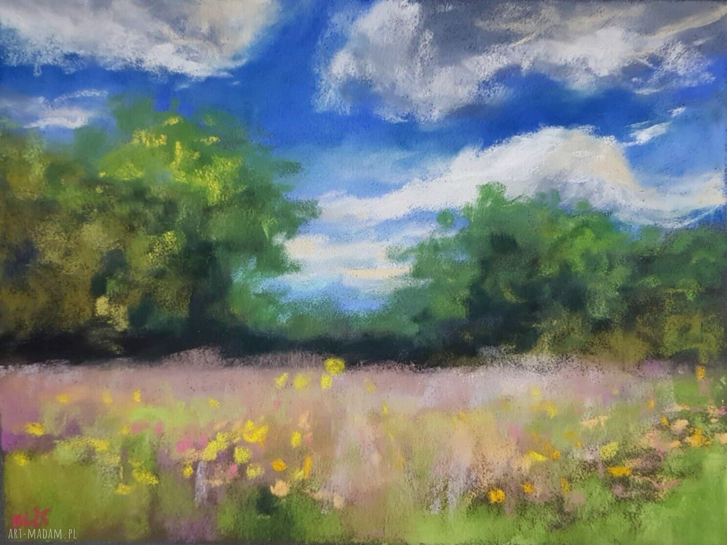 Obraz pejzaż 18x24 cm w pastelach suchych - artystyczna dekoracja