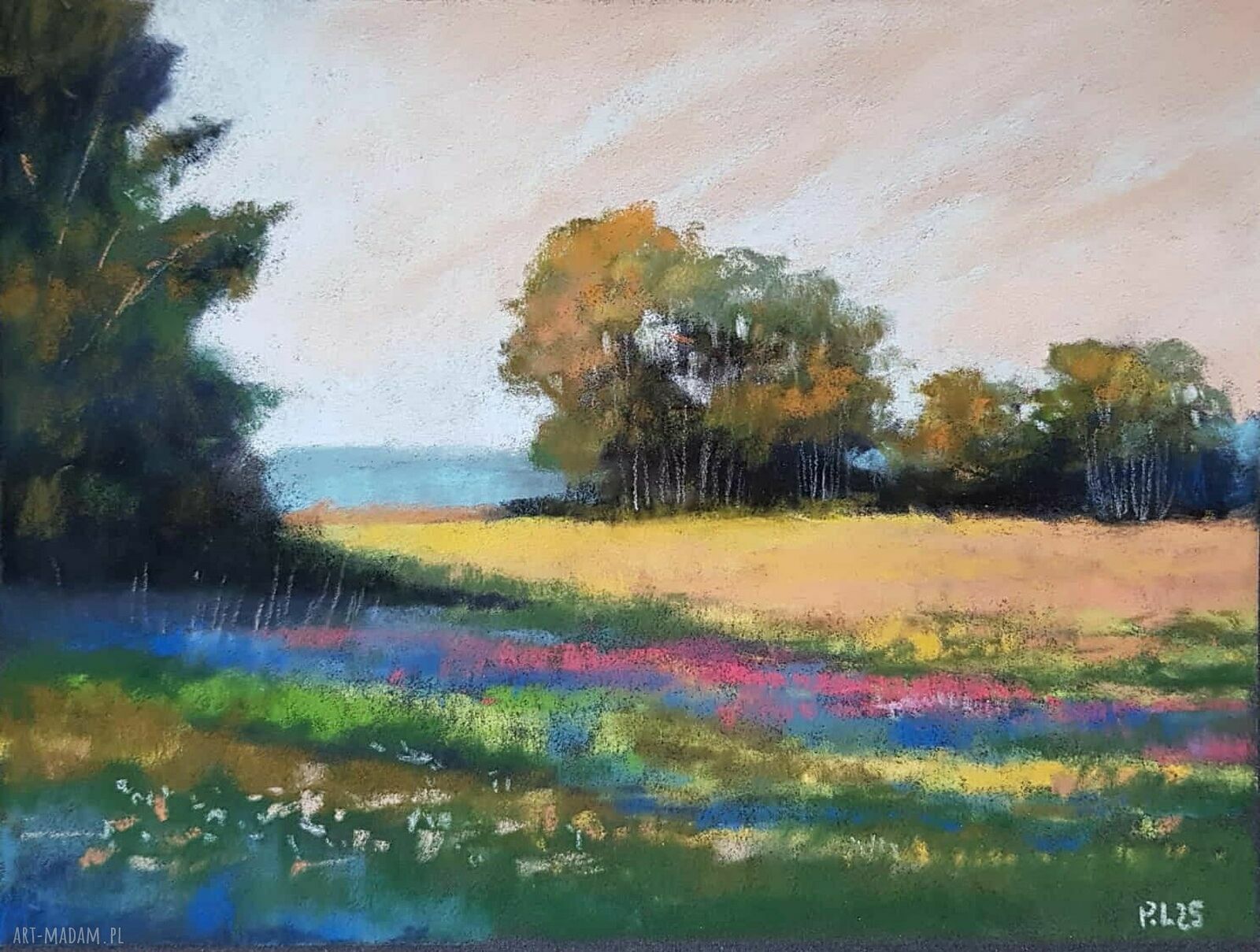 Pejzaż w pastelach suchych 18x24 cm - ręcznie wykonany obraz