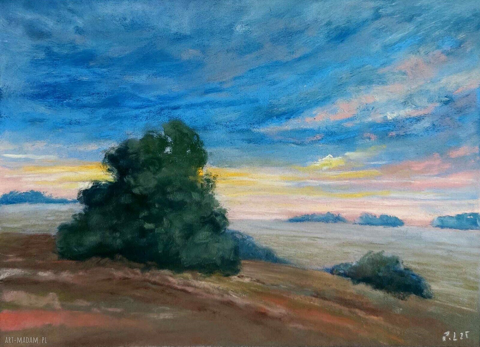 Pejzaż 18x24 cm w suchych pasteli - obraz ręcznie wykonany