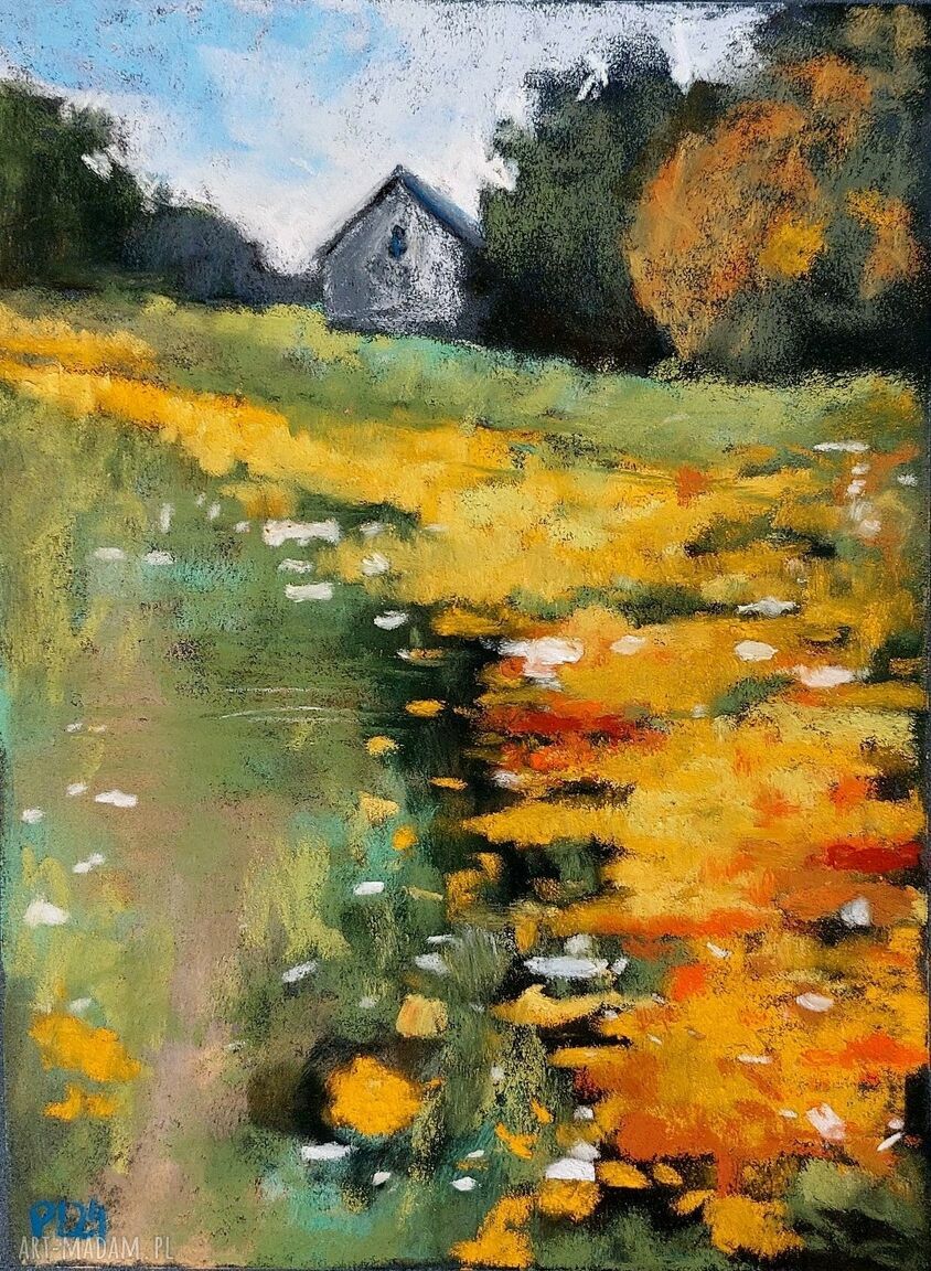 Pejzaż z pasteli suchych 18 x 24 cm - obraz rękodzielniczy