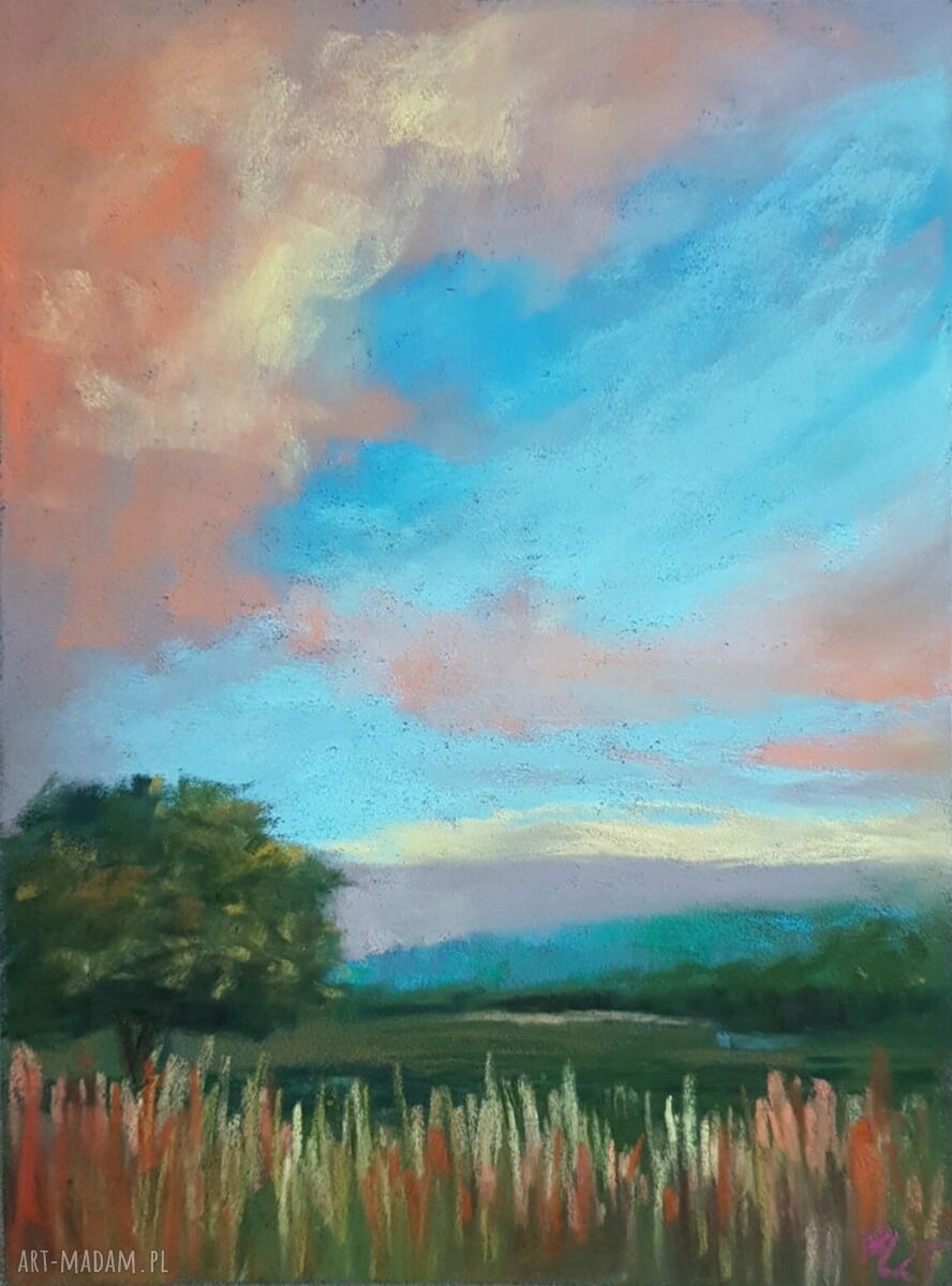 Pejzaż w pastelach suchych 24x18 cm - ręcznie wykonany