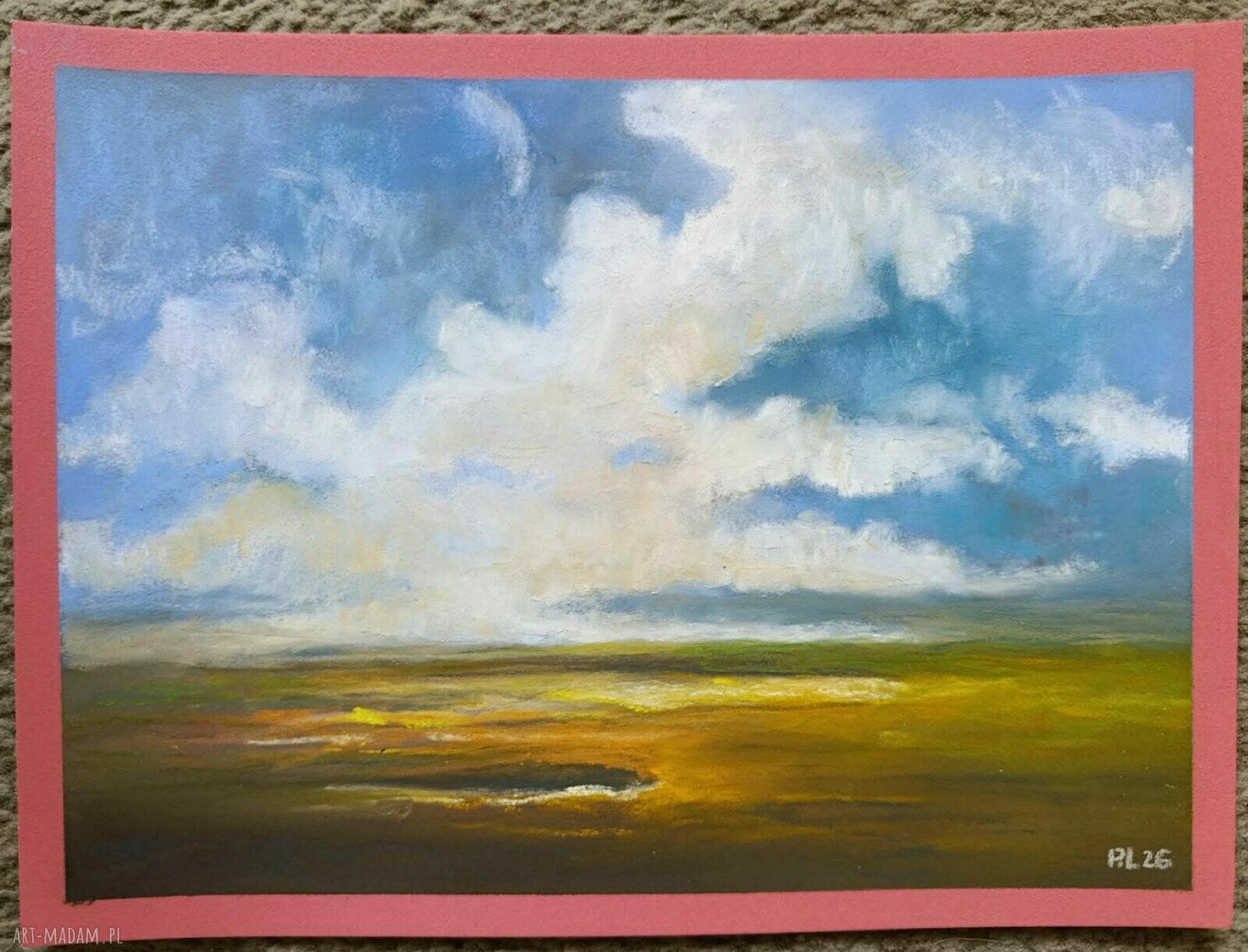 Pejzaż pastelami suchymi - oryginalny obraz 18x24 cm