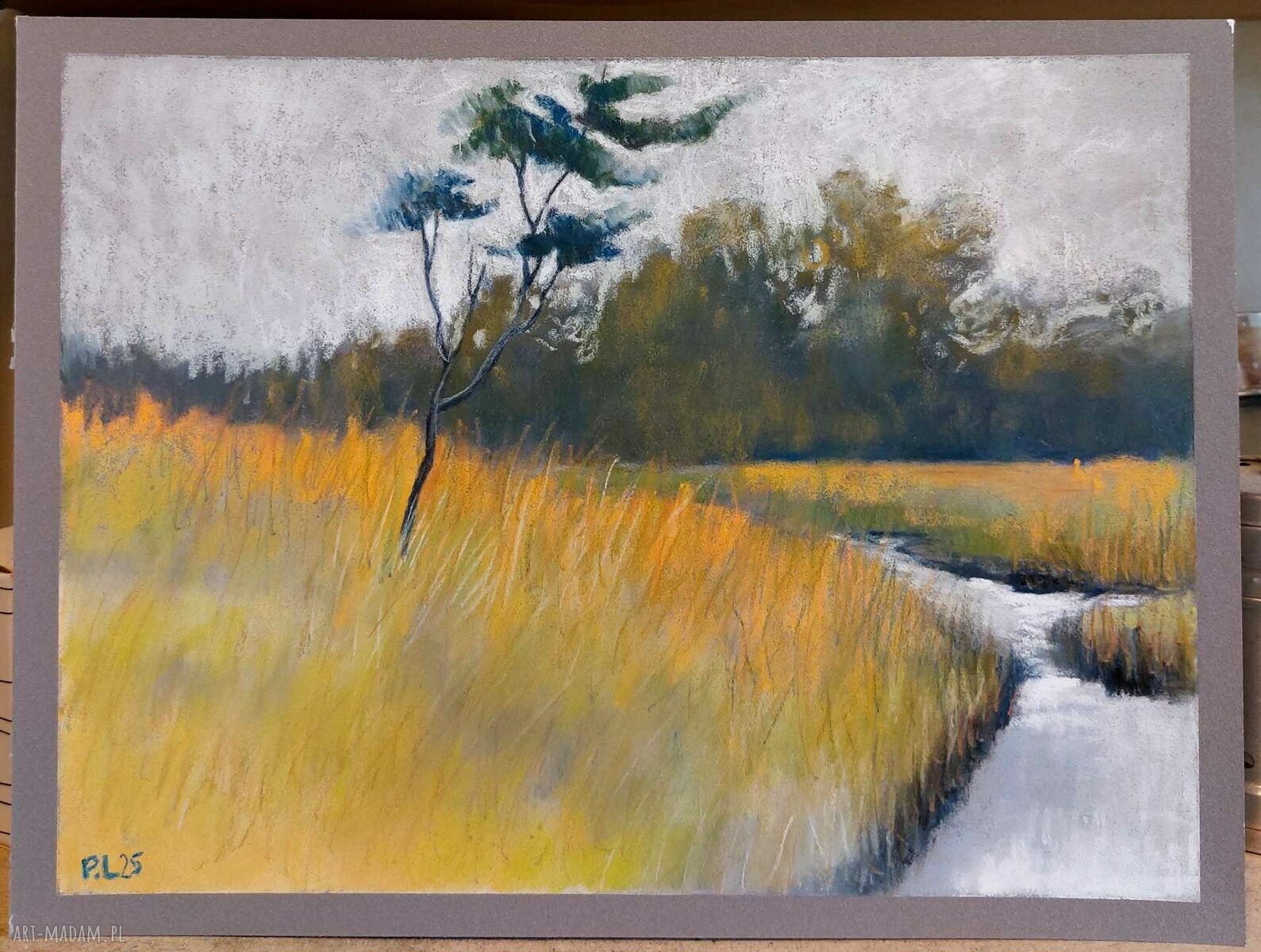 Pejzaż ręcznie wykonany pastelami - format 18/24 cm