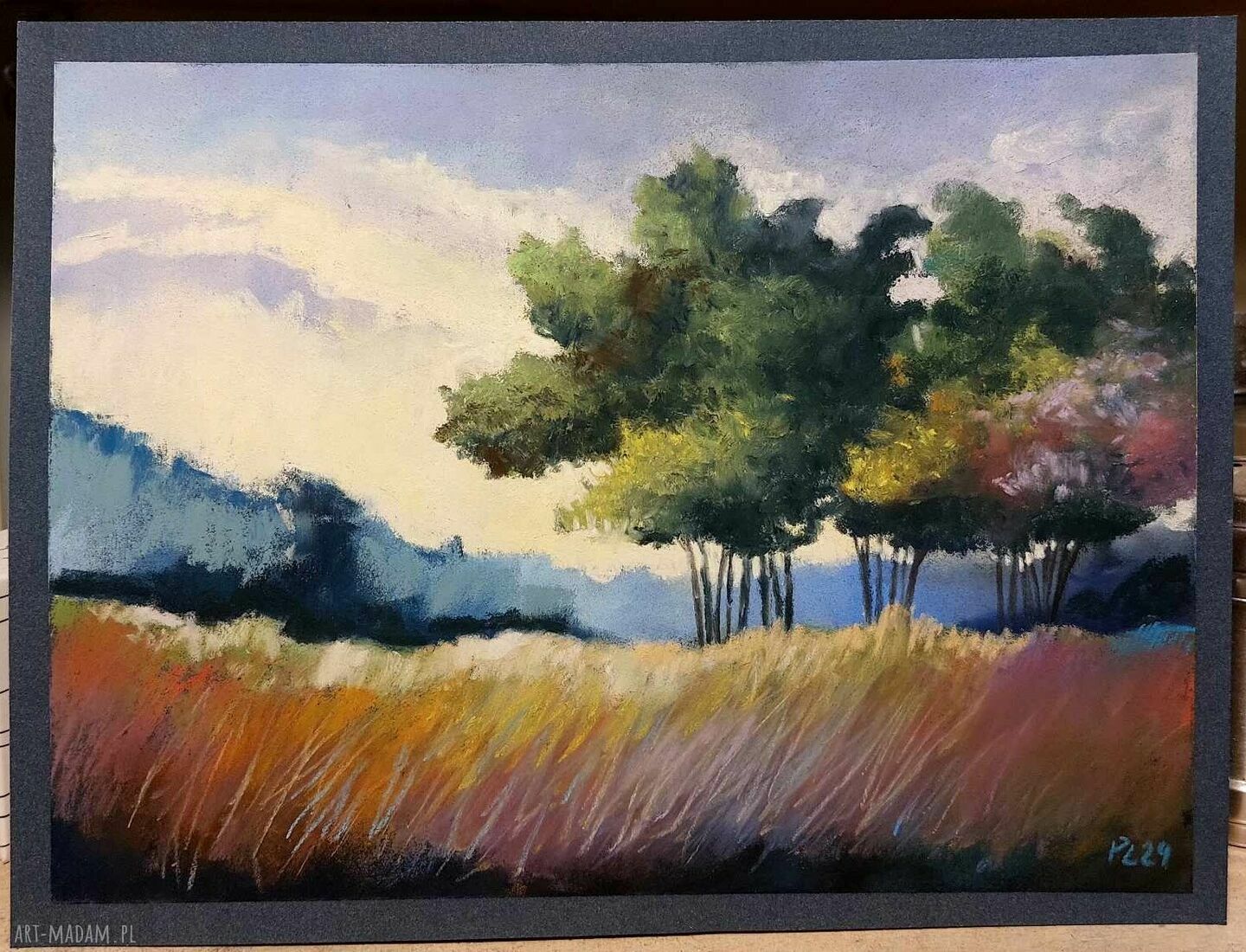 Pejzaż drzew w pastelach - format 18/24 cm
