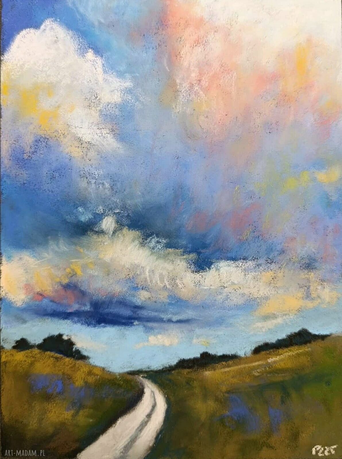 Pejzaż 24x18 cm - rysunek pastelami suchymi i kredkami