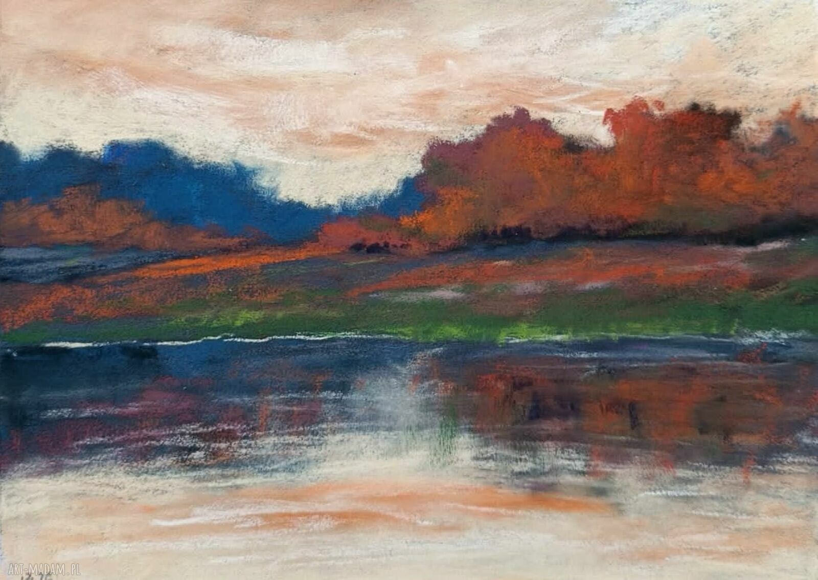 Pejzaż w pastelach suchych - autorski obraz 18 x 24 cm