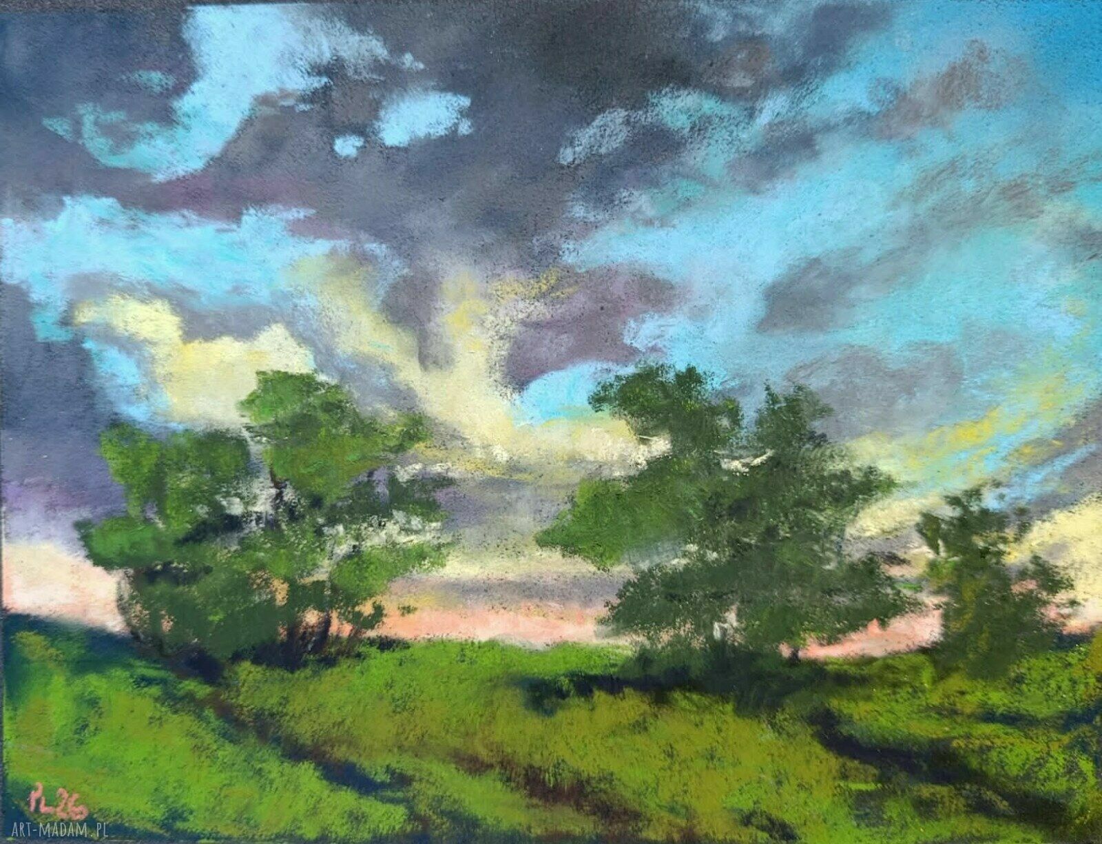 Pejzaż w pastelach suchych 18 x 24 cm - rysunek Pauliny Lebidy (bez ramy)
