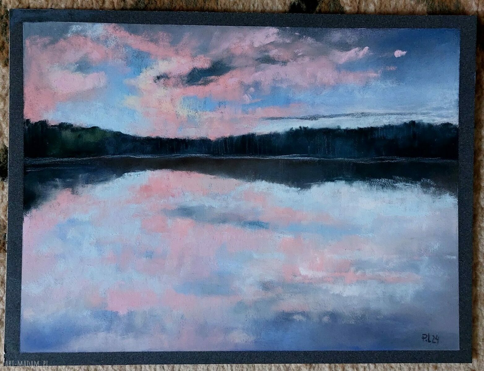 Pejzaż pastelami suchymi 18x24 cm - fioletowo-niebieska kolorystyka
