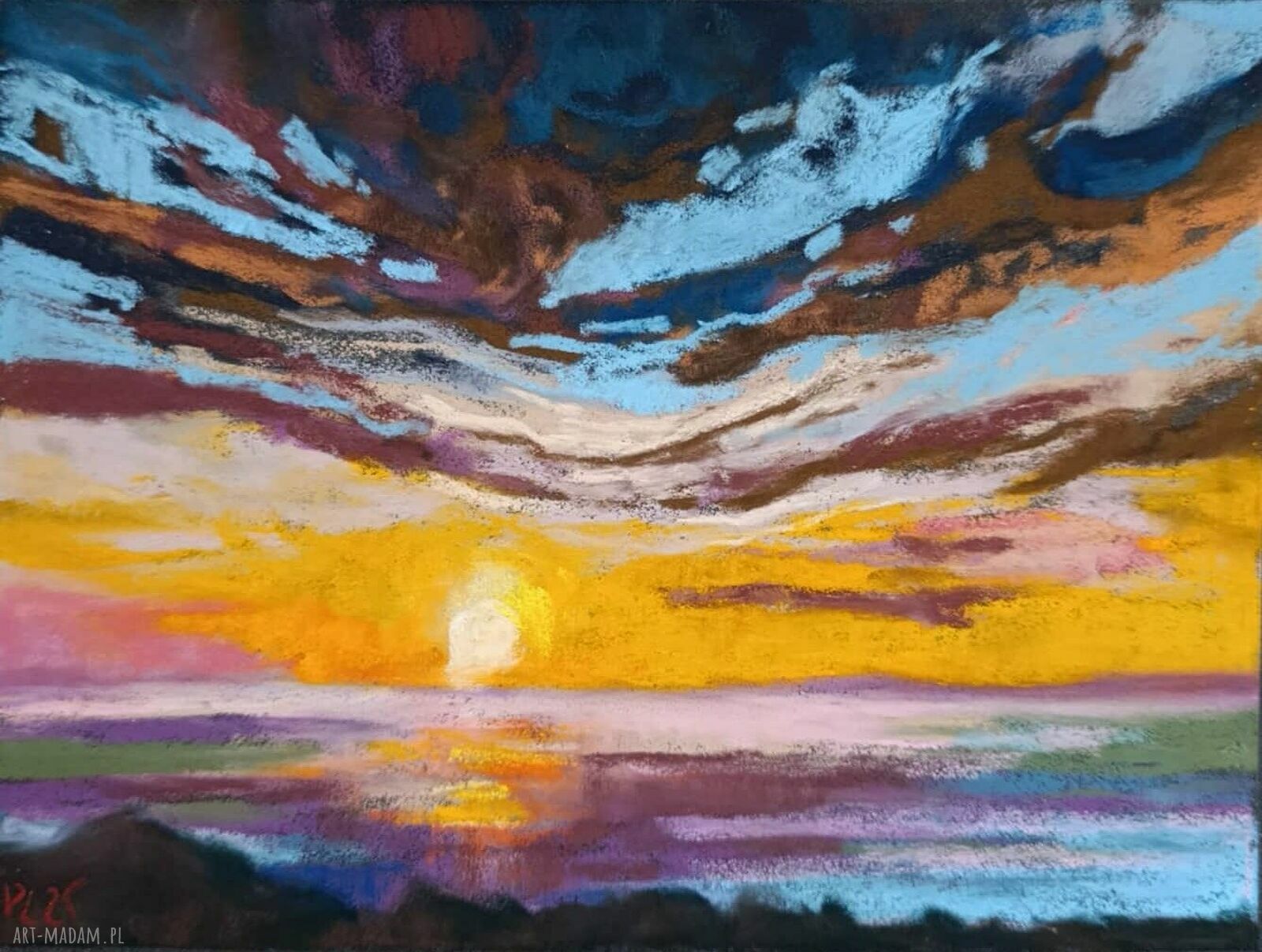 Pejzaż w pastelach suchych 18x24 cm - ręcznie wykonany obraz do Twojego wnętrza