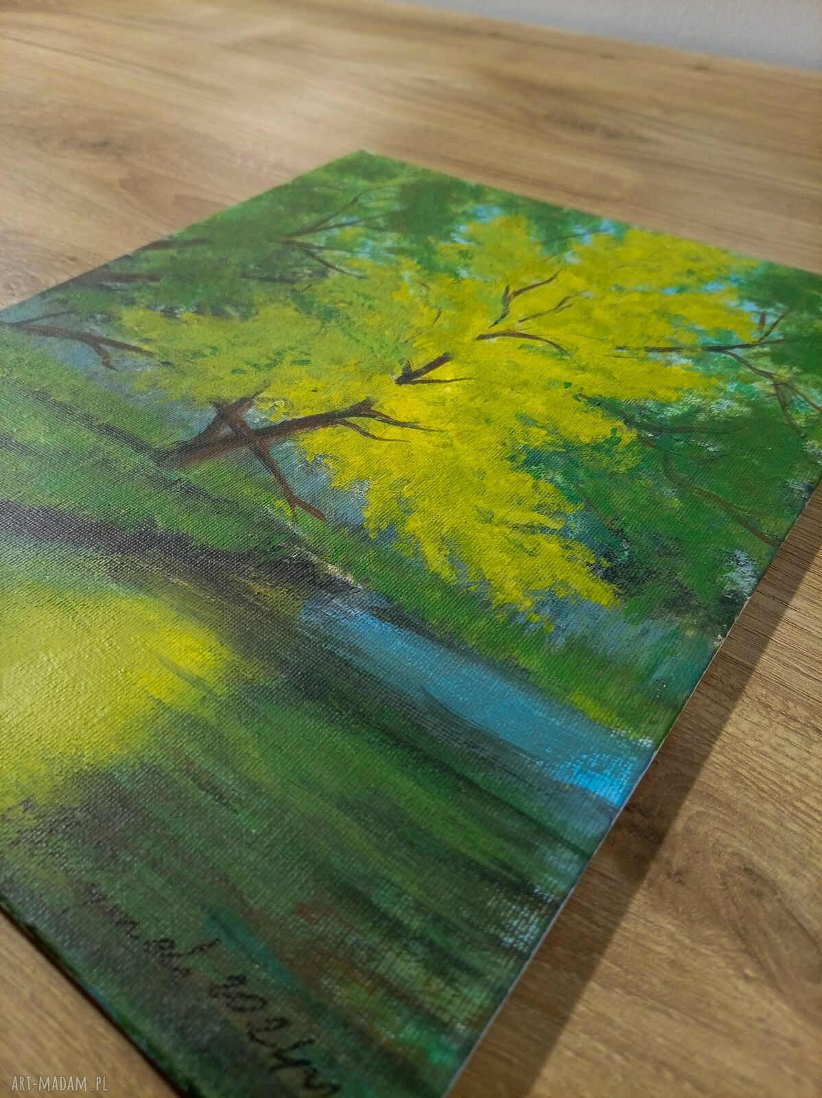 Pejzaż akrylowy „Słoneczny refleks” - ręcznie malowany obraz