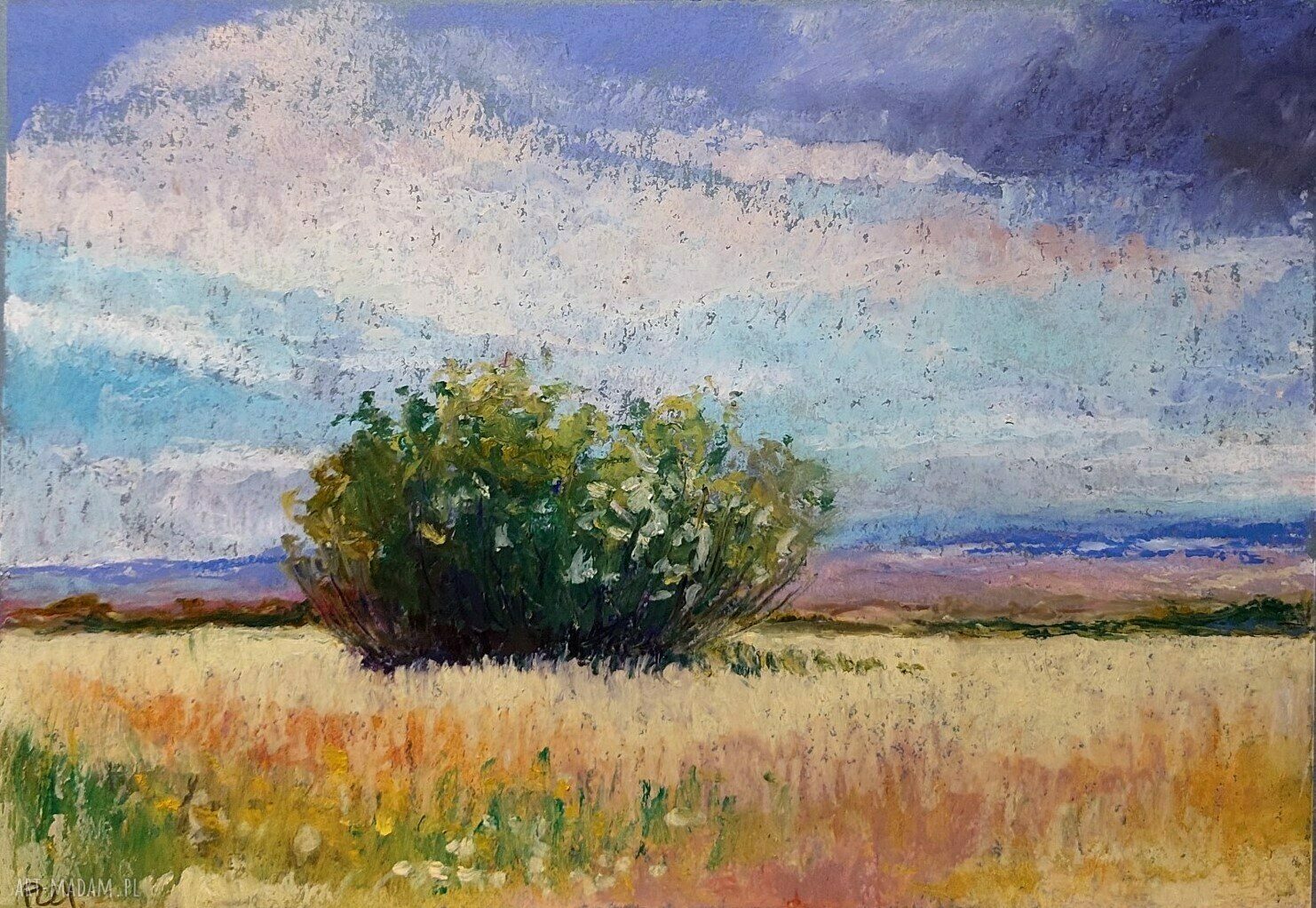 Pejzaż - rysunek pastelami olejnymi (A4)