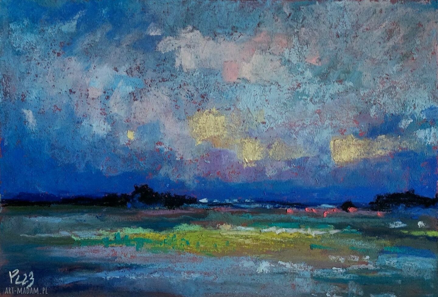 Pejzaż rysowany pastelami - delikatny klimat w formacie A5