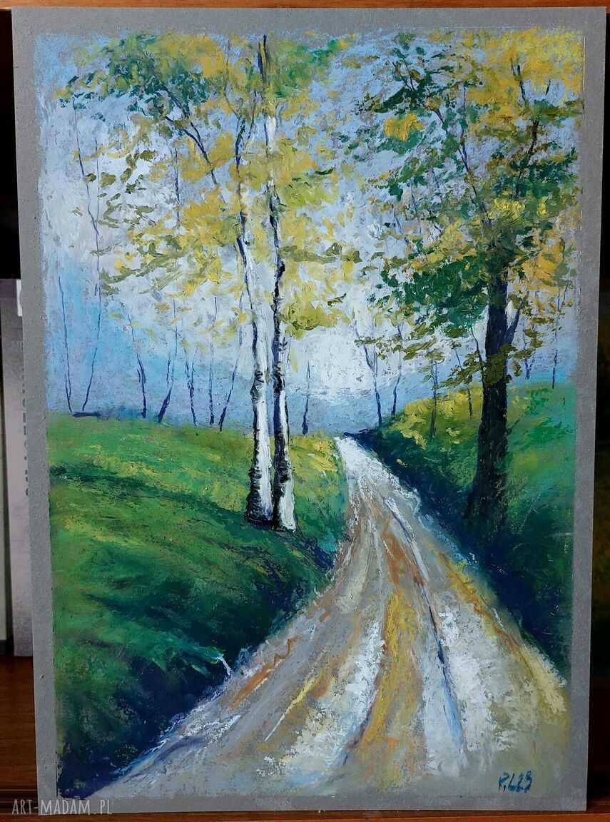 Pejzaż - rysunek w formacie A4 z pastelami olejnymi