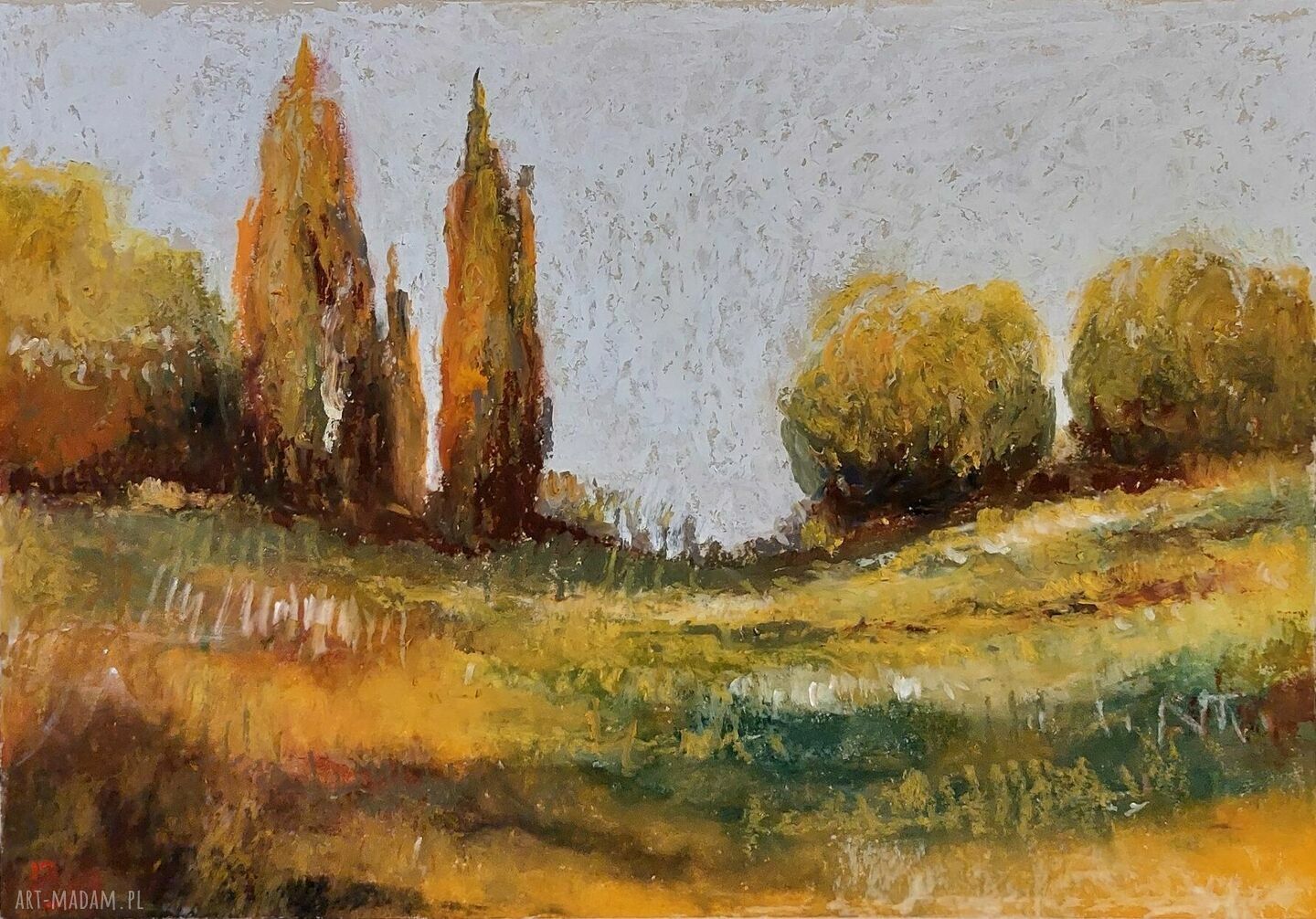 Pejzaż - rysunek A4 pastelami olejnymi Paulina Lebida (drzewa)