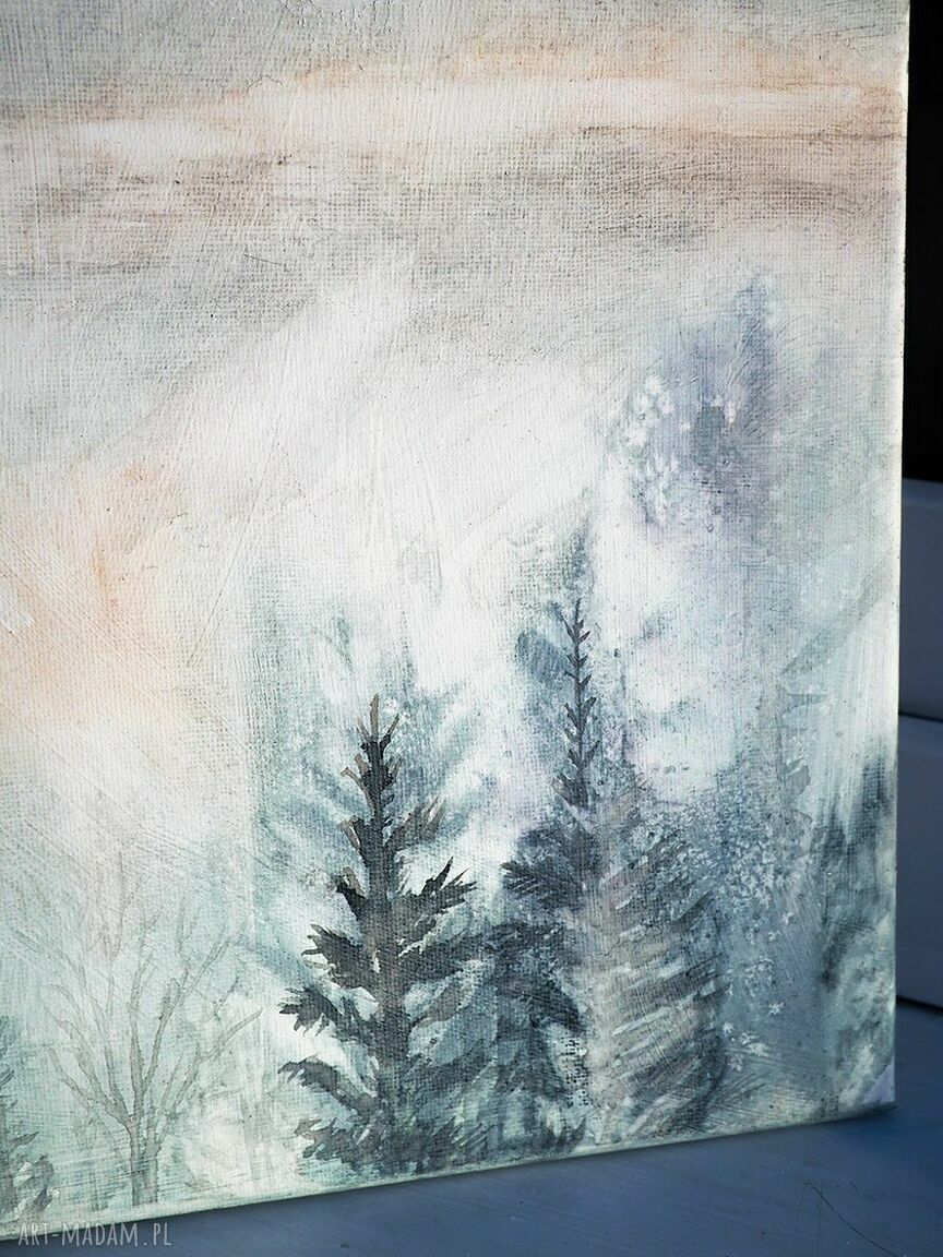 Tryptyk Pejzaż Mglisty Las - ręcznie malowany obraz na płótnie 30x40 cm